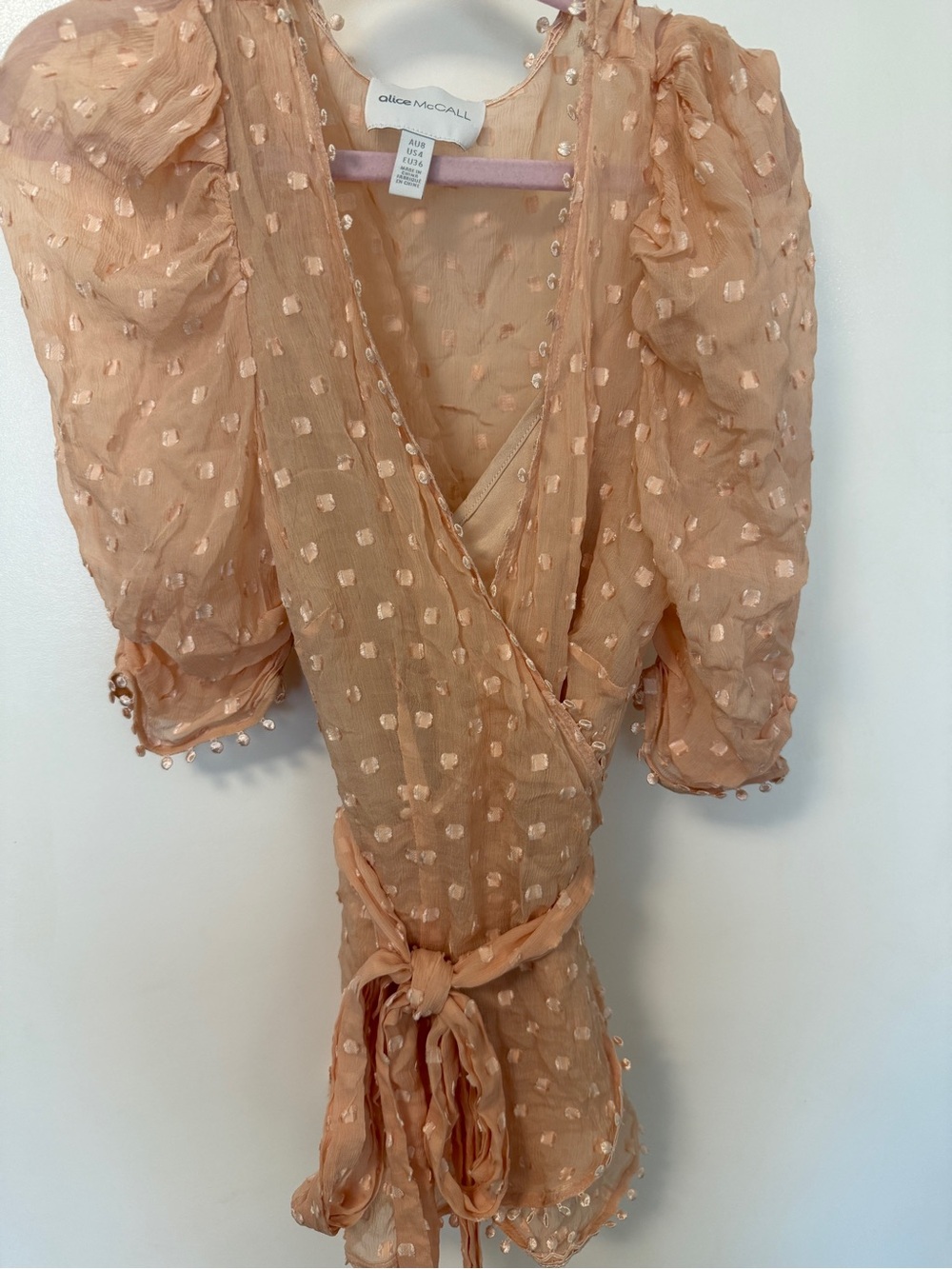 Alice McCall moon talk peach wrap blouse us 4 needs mending